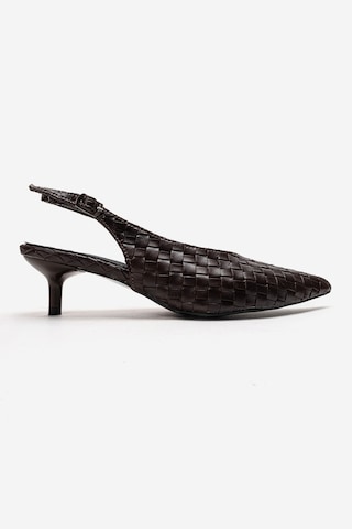 Alewomen Kahve Hasır Sivri Burun Arka Açık 4 Cm Topuk Boyu Gormi Stiletto Kadın Ayakkabı Kahverengi