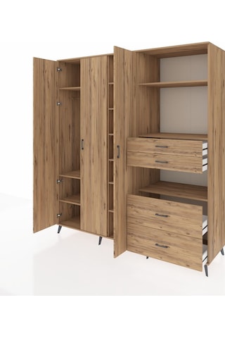 Kronos Dolap 12 Raflı 4 Çekmeceli Tek Askılı 220x59x243 Çam-çam/çam Atlas Çam/atlas Çam