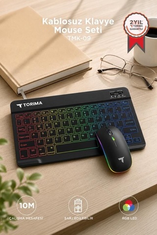 Delux Serisi Ofis Klavyesi Masa Düzeni Renkli Set Kablosuz Klavye Mouse Seti Tmk09 Siyah