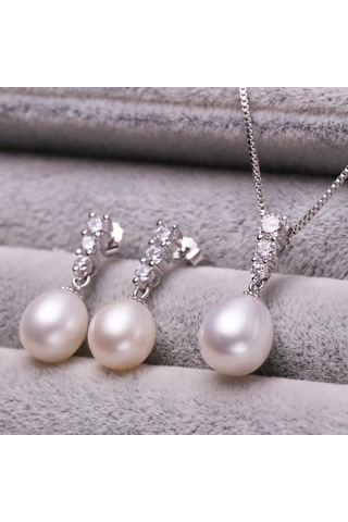 Siyah Lsooyh Klasik Doğal Tatlı Su Inci Kolye Kübik Zirkonya Uzun Küpe Inci Takı Setleri Siyah