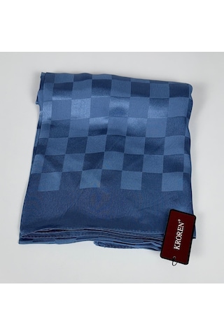 Kroren Krep Jakarlı Dama Desen Şal - 70 X 190 Saks Mavi