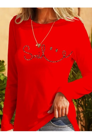 Gülsüm Aydın Kadın Uzun Kollu Bisiklet Yaka Gülümseyen Surat Desenli Viskon Bluz Beyaz