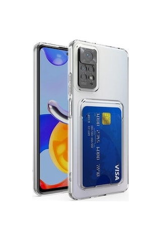 Xiaomi Redmi Note 11s İle Uyumlu Kılıf Kartlıklı Kartvizitli Şeffaf Telefon Kılıfı Kapak