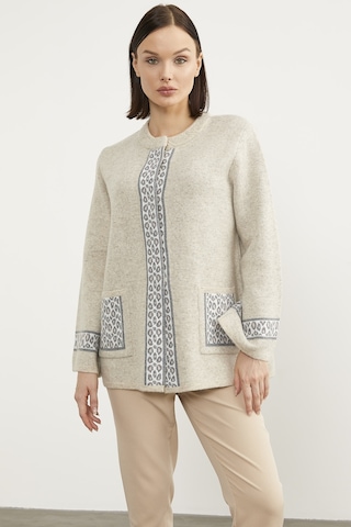 Sementa Leopar Detaylı Geniş Kalıp Triko Hırka - Bej 001