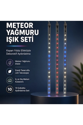 Dekoratif Rgb Led Işık Çubuğu Seti 10 Adet Çubuk Kayan Yıldız Efektli