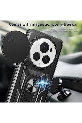 Honor Magic 6 Pro İle Uyumlu Kılıf Magnetik Standlı Kamera Korumalı Sürgülü Kapak