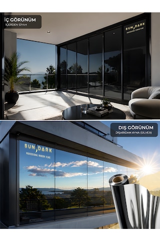 75 Cm X 5 Metre Isı Yalıtımlı 2 Ply Içten Siyah / Dıştan Aynalı Blacksilver Cam Filmi Ofis, Cam Balkon, Duşakabin
