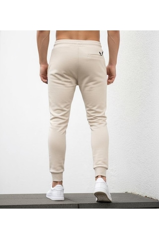 Plus Scorpion Erkek Slim Fit Eşofman Altı Pamuklu Kumaş, Fermuarlı Cepli, Rib Paça Bej