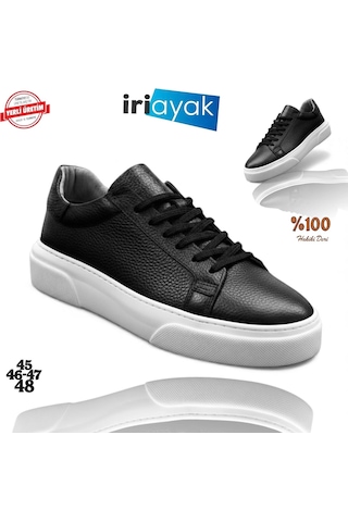 İriayak Büyük Numara Hakiki Deri 46-48 / Rahat Taban Casual Ayakkabı / Günlük Kullanıma Uygun Siyah - Beyaz