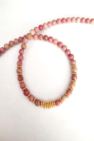 Sertifikalı 6 Mm Rodonit Doğaltaş Kolye 046 - Pembe