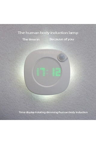 Goldenqian Ev Oturma Odası Dekor Sensör Led Duvar Saati Dijital Zaman Gece Lambası U2fgtv Beyaz