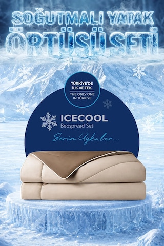 Soğutmalı Yatak Örtüsü Seti Tek Kişilik Soğuk Icecool 2 Parça Çift Taraflı Bej Kahve