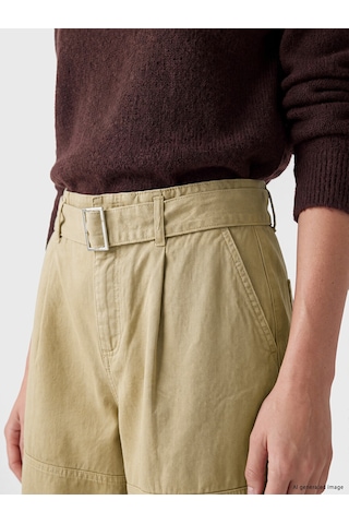 LC Waikiki Lc Waıkıkı Kahverengi Kemerli Wideleg Kadın Kargo Jean Pantolon