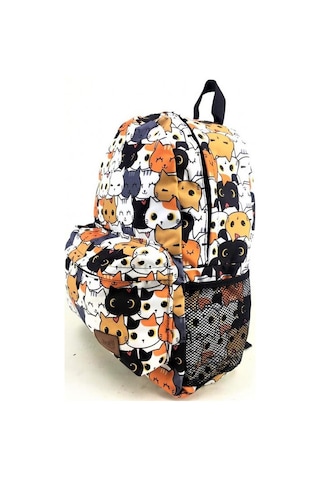 Luckybag Renkli Kedi Desenli Dayanıklı Spor Seyahat Yürüyüş Okul Genç Çocuk Sırt Çanta Krem