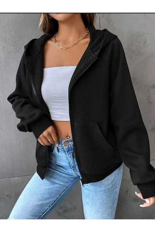 Altamira Unisex Siyah Kelebek Sırt Baskılı Ince Mevsimlik Kapşonlu Oversize Hırka 001