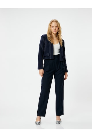 Koton Blazer Ceket Kapaklı Cepli Standart Kesim Lacivert Çizgili 4sak50047uw Lacivert