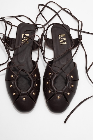 Luvishoes Luvi Shoes Darıa Kahverengi Hakiki Deri Troklu Bilekten Bağcıklı Kadın Sandalet Kahverengi