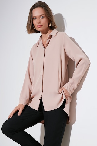 Lela Regular Fit Önü Kısa Arkası Uzun Düz Bayan Gömlek 611Go020 Vizon