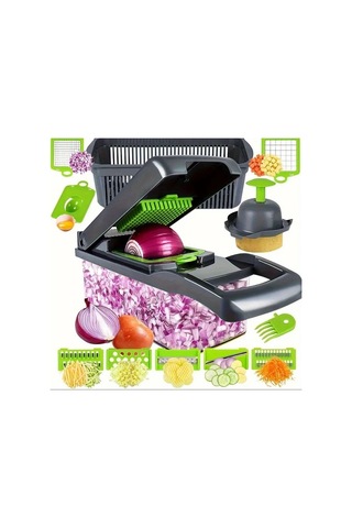 Techbloom 16 İn 1 Çok Amaçlı Sebze Doğrayıcı Grey 8 Bıçak Ve Saklama Kabı İle Profesyonel Mutfak Aleti 1 Parça