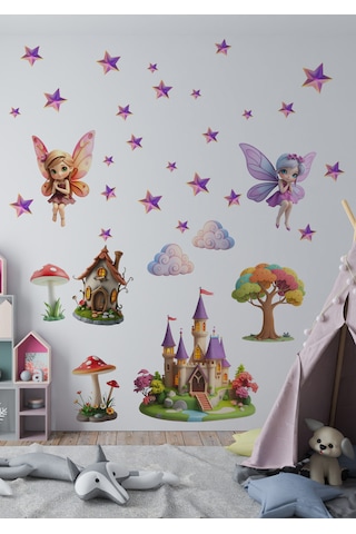 Minik Periler Temalı Boy Ölçerli Çocuk Odası Duvar Sticker Seti - Mat, Sökülebilir, Çocuk Odası Dekoru 01