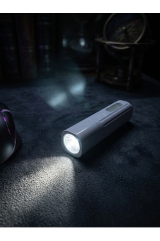 Şarjlı Led El Feneri - Usb Type-c Şarjlı, Zoom Özellikli, 4 Işık Modlu Taşınabilir Mini Fener Açık Mavi