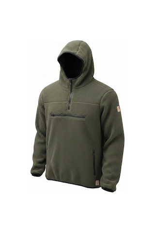 Superfly Kapüşonlu Yarım Fermuar Erkek Polar Sweatshirt Spf101222211632 Haki