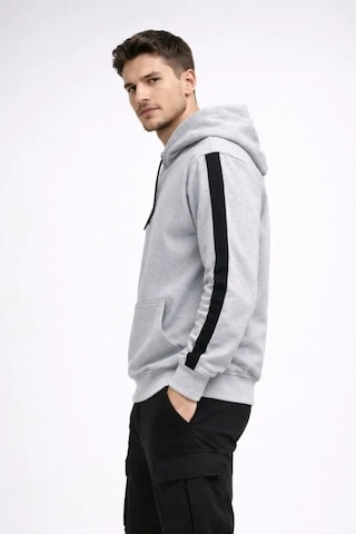 Vexor Erkek Şeritli Kapüşonlu Sweatshirt Oversize 3 Iplik Pamuklu - Beyaz
