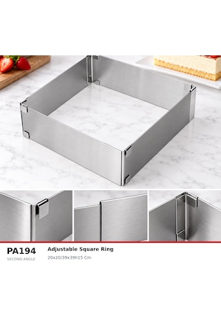 Fida Ayarlanabilir Pasta Çemberi Kare H15 Cm Paslanmaz Pasta Kalıbı Inox