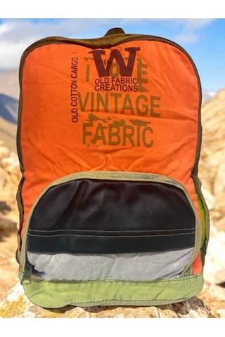 Old Cotton Cargo Kaliteli Tek Bölmeli Vintage Disayn Günlük Gezi Spor Okul Sırt Çantası Patchwork Komor 29x42cm Bej