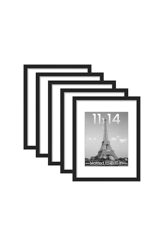 11x14 5'li Resim Çerçevesi Seti, 8x10 Mat Veya 11x14 Matsız, Duvar Galerisi Fotoğraf Çerçeveleri, Siyah