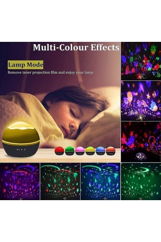 Opulentliving Yaju Çocuk Gece Lambası Projektörü Yıldızlı Gökyüzü Okyanus Balığ Çok Renkli Çok Renkli