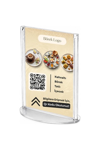 Kafeler İçin Qr Menü Standı Oval A6 10 15 Cm Bej Bej