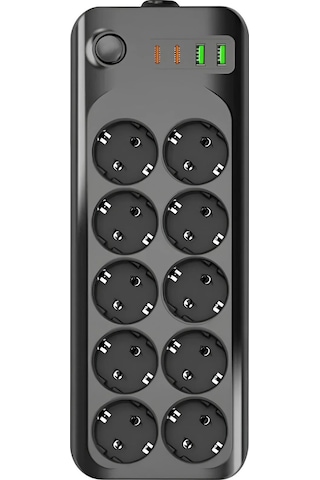 2 Mt Uzatma Kablosu Çoklu Priz Termal Akım Korumalı 10'lu Priz 3x Usb 1x Type-c Çıkışlı Priz 2 M