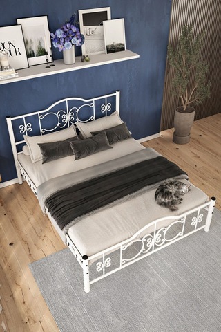 Argimo Pero Çift Kişilik Ferforje Metal Beyaz Karyola 180x200