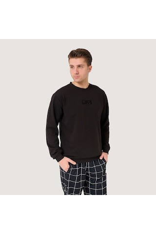 Siyah Fila Erkek Bisiklet Yaka Sweatshirt Deva Fam0570 Siyah