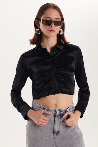 Tudors Kadın Slim Fit Dar Kesim Uzun Kollu Klasik Yaka Siyah Gömlek-34269 Siyah