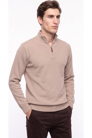 Mustang Bej Erkek Fermuarlı Basic Nakışlı Sweatshirt M6wm-swt1591