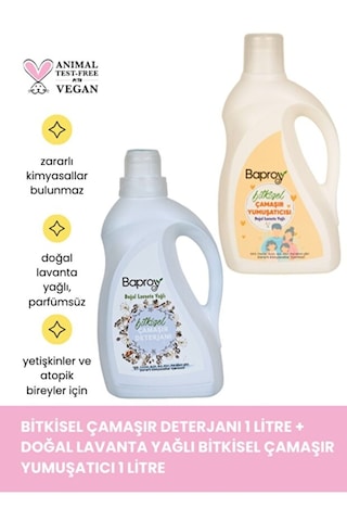 Baproy Bitkisel Çamaşır Deterjanı 1 Litre + Bitkisel Çamaşır Yumuşatıcısı Doğal Lavanta Yağlı 1 Litre 2 L
