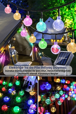 Technosmart 100 Ledli 8 Modlu Solar Kristal Top Rgb Işık Bahçe Aydınlatma Dekorasyon Güneş Enerji