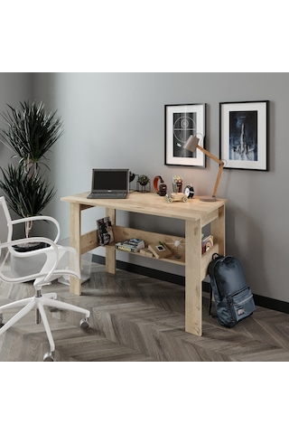 Kznhome Study Raflı Çalışma Masası Bilgisayar Masası Ofis Masası Meşe