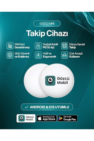 Gözcü Mobil Mini Gm002 Profesyonel Gps Takip Cihazı İos Ve Android Uyumlu Araba, Motor, Valiz, Evcil Hayvan Mıknatıslı Takip Cihazı Beyaz