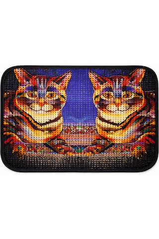 Petesia Ikiz Kaplan Elekli Desenli Kedi Tuvalet Önü Paspası 60x45 Cm