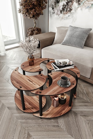 Yin Yang Unıty Serenıty Orta Sehpa 4 Lü Ceviz 70cm Ceviz