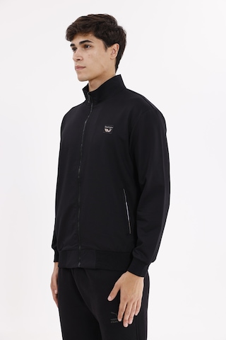 Rowinger Cepli Dik Yaka Tam Fermuarlı Göğüs Arma Detaylı Rahat Kalıp Mevsimlik Sweatshirt Black