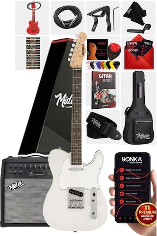 Midex Tlx-50wh-50amp Tele Kasa Gül Klavye 2 Single-coil 50w Amfili Elektro Gitar