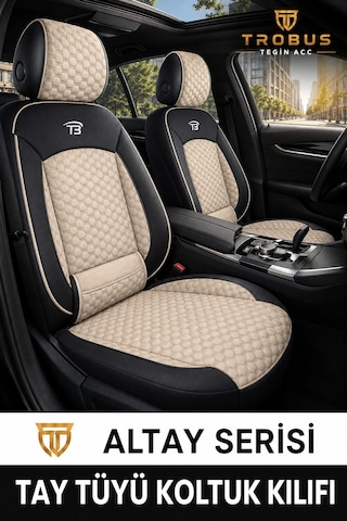 Fiat Tempra Uyumlu Altay Bel Destekli Tay Tüyü Oto Koltuk Kılıfı Bej Siyah