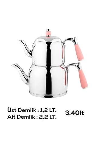 Özkent K-377 Armine Orta Boy Paslanmaz Çelik Çaydanlık Takımı Pem Pembe