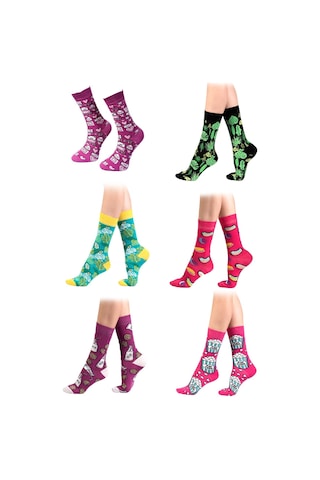 Ozzy Socks Kadın Çok Renkli Desenli Çorap 6'lı Beyaz