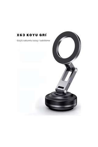 Shopytech X63 Alüminyum Alaşımlı Manyetik Araç Telefon Tutucu 360 Çok Eksenli Vakum Tabanlı Type-c 1 Adet