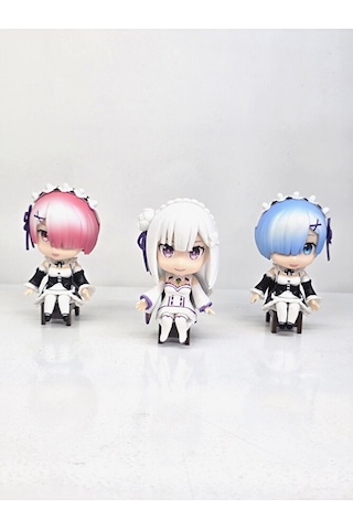 Re:zero Emilia Rem Ram 3'lü Figür Seti 9 Cm Anime Koleksiyon Dekoratif Pvc Figür